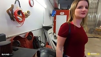 Busty Blonde Fulfills Mechanic'S Request With Roadside Sex