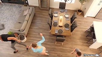 Blonde Gamer Girl Enjoys A Threesome With Two Men